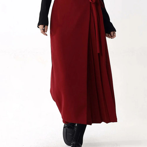 Load image into Gallery viewer, High Elastic Waist Red Pleated Bandage Elegant Wide Leg Pants New Trousers Women Fashion Tide Spring Autumn 2025 1DH9565
