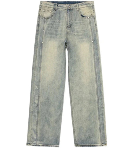 Men's Jeans New American Summer High Street Washed Denim Trousers Male Straight Loose Patchwork Casual Design 9W1477