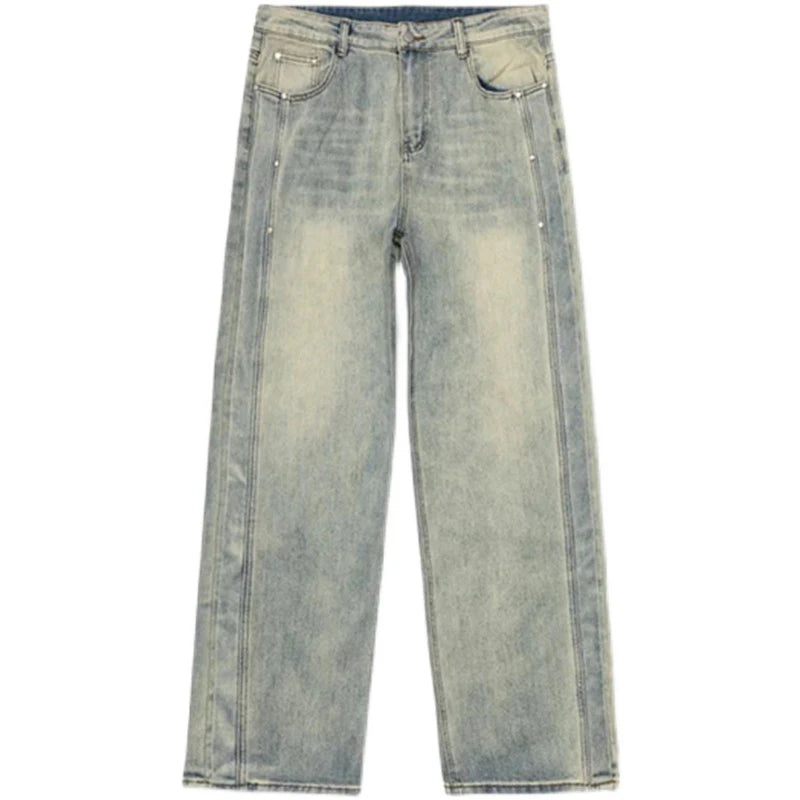 Men's Jeans New American Summer High Street Washed Denim Trousers Male Straight Loose Patchwork Casual Design 9W1477