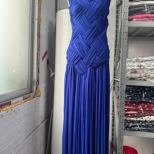 Load image into Gallery viewer, Slimming Sheer Spliced Shirring Fashion Dresses for Women Round Neck Sleeveless Split Elegant Dress Female Clothing
