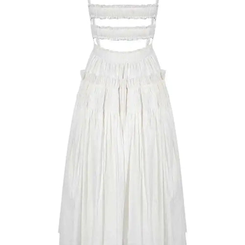Load image into Gallery viewer, Women White Sling Backless Pleated Shrink Waist Slim Vintage Dress New Square Collar Fashion Spring Autumn 2025 JF54801
