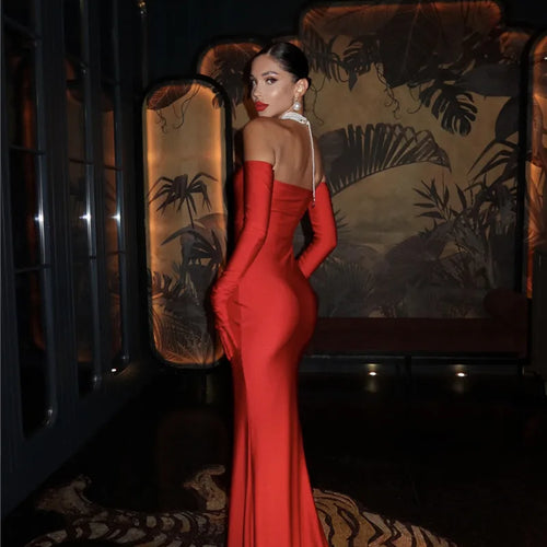 Load image into Gallery viewer, Strapless Backless Sexy Maxi Dress For Women Fashion Off-shoulder Sleeveless Floral High Split Evening Party Long Dress
