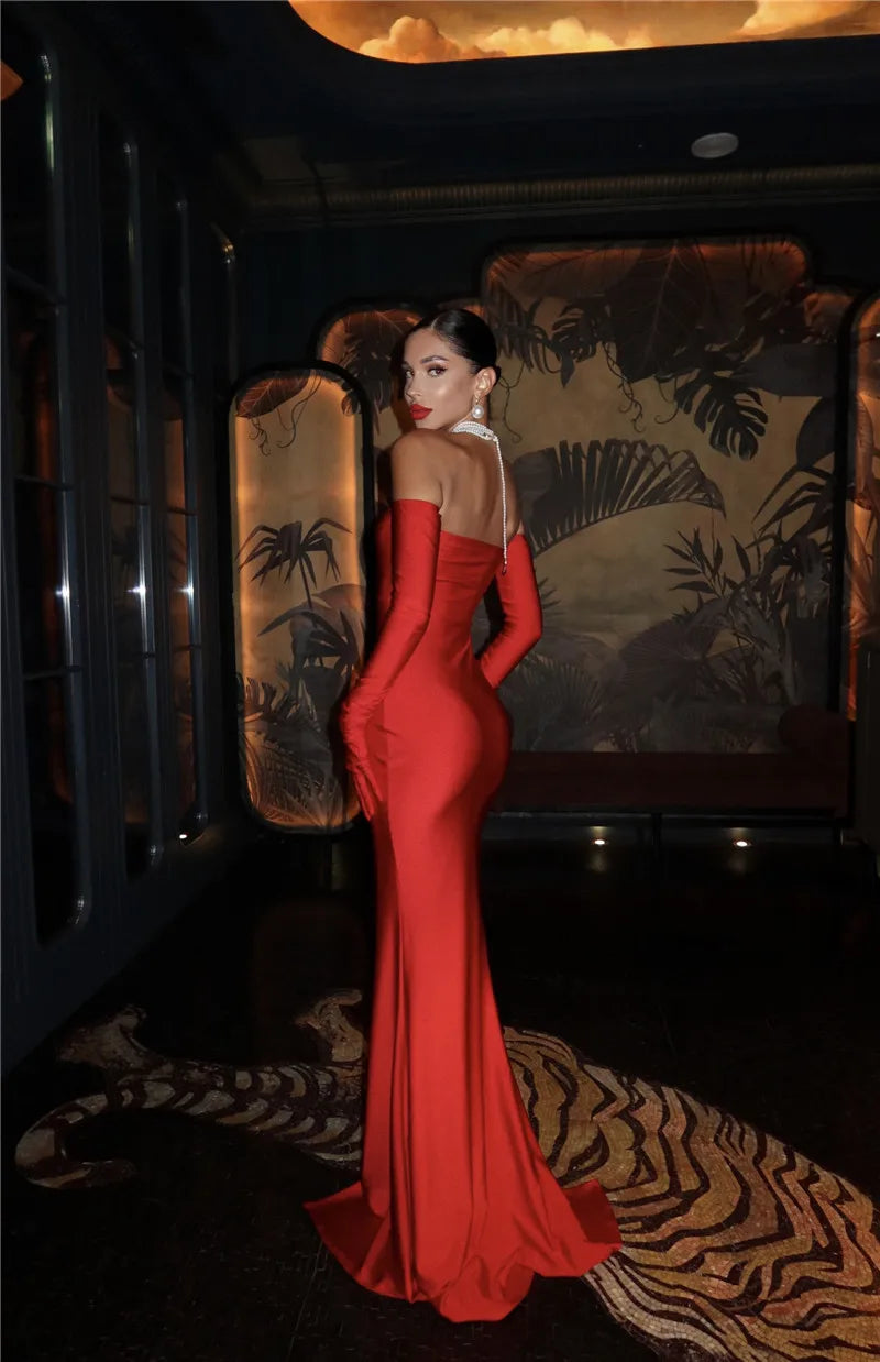 Strapless Backless Sexy Maxi Dress For Women Fashion Off-shoulder Sleeveless Floral High Split Evening Party Long Dress