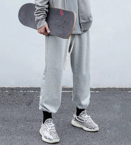 Men's Sweatpants New Casual Pants Solid Color Korean Style Fashion Elastic Waist Trendy Straight Leg Male Trousers 9W1746