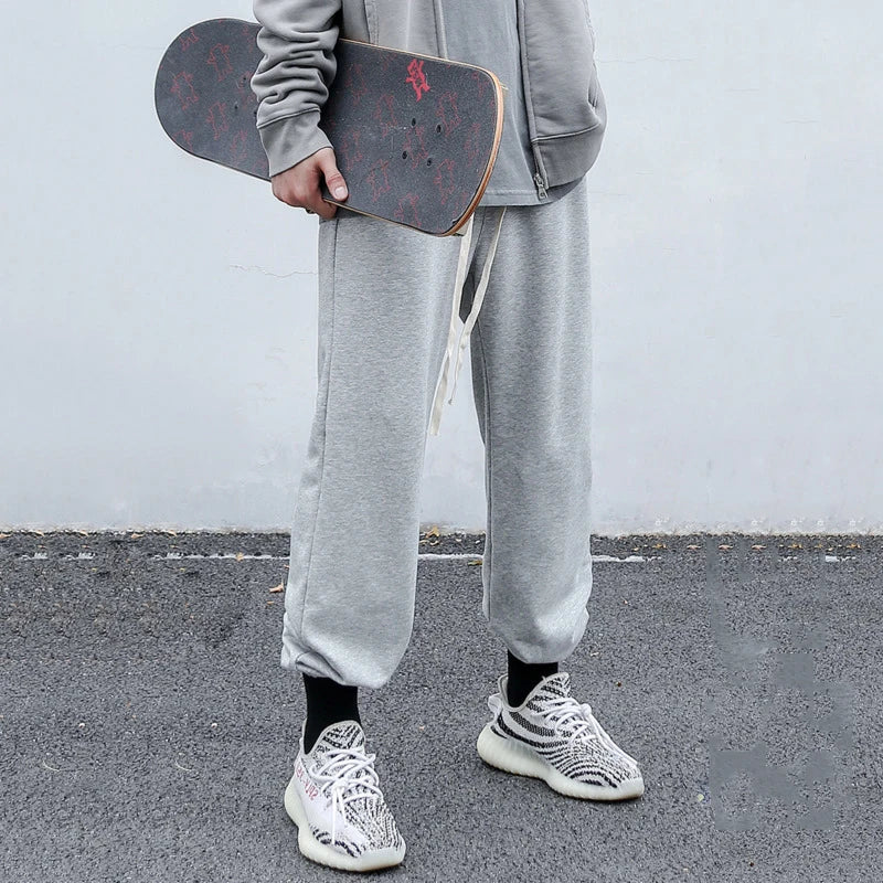 Men's Sweatpants New Casual Pants Solid Color Korean Style Fashion Elastic Waist Trendy Straight Leg Male Trousers 9W1746