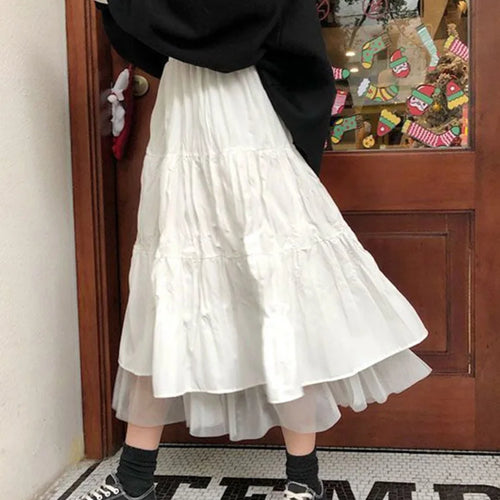 Load image into Gallery viewer, Long Tulle Midi Skirts Womens 2024 Autumn Elastic High Waist Mesh Tutu Pleated Skirts Female Black White Long Skirt Streetwear

