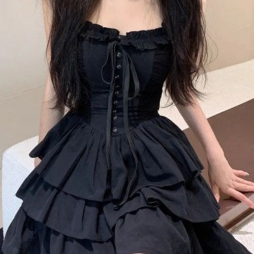 Load image into Gallery viewer, Gothic Goth Harajuku Sexy Slip Dress Ruffles Y2k Streetwear Dark Punk Cake Dresses Party Korean Fashion Summer
