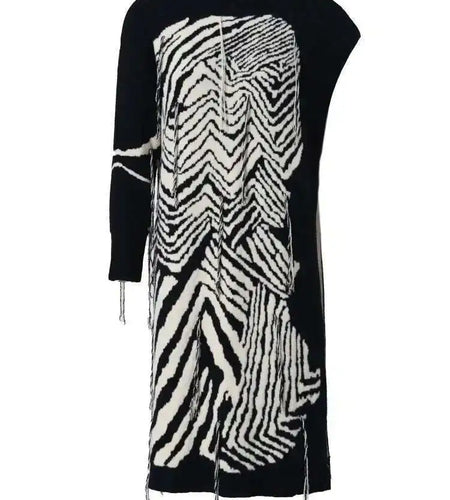 Women  Knitting Striped Tassels Big Size Dress New Round Neck Long Sleeve Loose Fit Fashion Tide Spring Autumn 2025 SG592