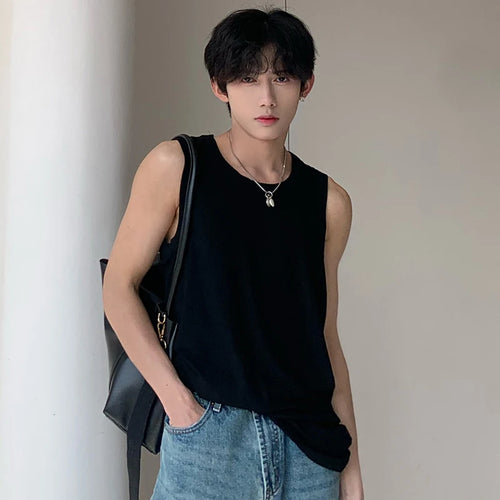 Load image into Gallery viewer, Men&#39;s Vest T-shirt Simple Round Collar Solid Color Male Sleeveless Tops Casual Men Clothing Spring Fashion 9C4912
