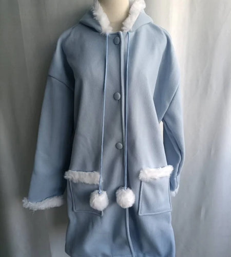 Winter Clothing Thicked Japanese Coats for Women Hooded Tweed Wool & Blends 2024 Ropa Mujer Fashion Loose Sweet Jackets Tops