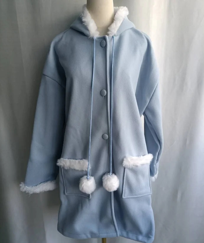 Winter Clothing Thicked Japanese Coats for Women Hooded Tweed Wool & Blends 2024 Ropa Mujer Fashion Loose Sweet Jackets Tops