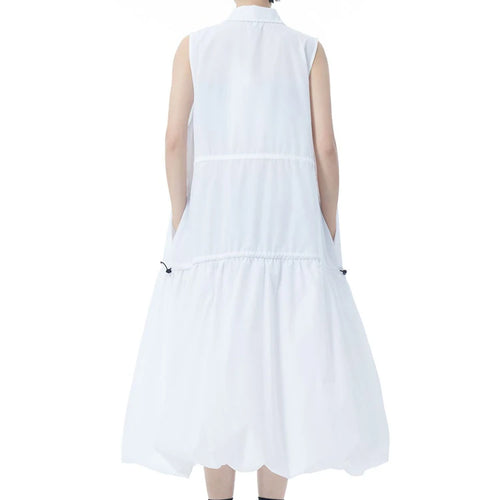 Load image into Gallery viewer, Women Black Brief Pleated Big Size Midi Bud Shirt Dress New Lapel Sleeveless Fashion Tide Spring Autumn 2025 1DJ0955
