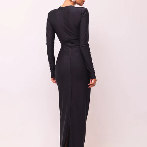 Load image into Gallery viewer, Hollow Out Long Sleeve Sexy Maxi Dress For Women Gown Fashion Solid Bodycon Ruched Club Evening Elegant Long Dress
