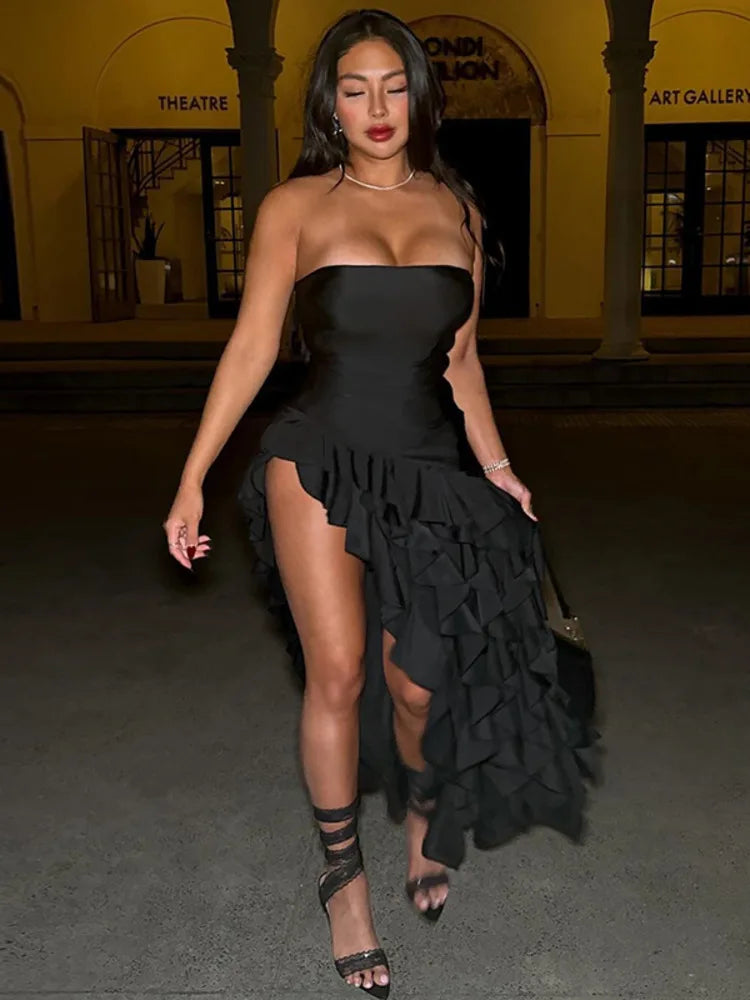 Sexy Sleeveless Ruffled Irregular Backless Dress For Women Elegant Party Club Evening Dress Bodycon Female Clothing 2025