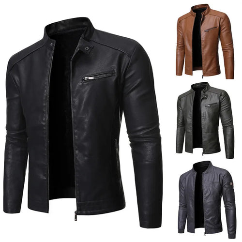 Load image into Gallery viewer, Spring and Autumn Men&#39;s Jacket Fashion Trend Korean Slim Fit Casual Men&#39;s Leather Jacket Motorcycle Jacket
