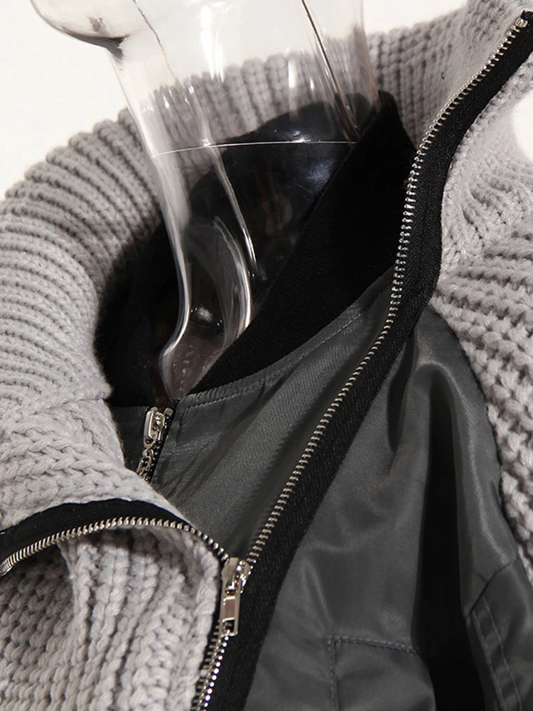 Loose Fit Graycolor-block Sweater Big Size Jacket New Lapel Long Sleeve Women Coat Fashion Tide Spring Autumn 2025 1DH2826