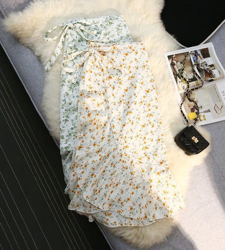 New One-piece Skirt Women Summer Chiffon Wrap Skirt Long Floral Beach Skirt Vintage Slim Skirts Clothes Clothes 2023