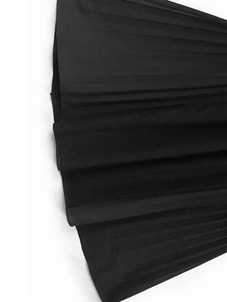 Women Black Pocket Pleated Big Size Midi Casual Dress New Round Neck Short Sleeve Fashion Tide Spring Summer 2025 1DJ0137