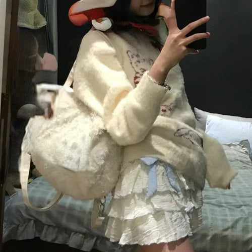 Load image into Gallery viewer, 2025 Japanese Cartoon Sweet Kawaii Cat Women Sweaters Winter Grunge Loose Pullovers Y2k Aesthetic Loose Vintage Knitted Jumpers
