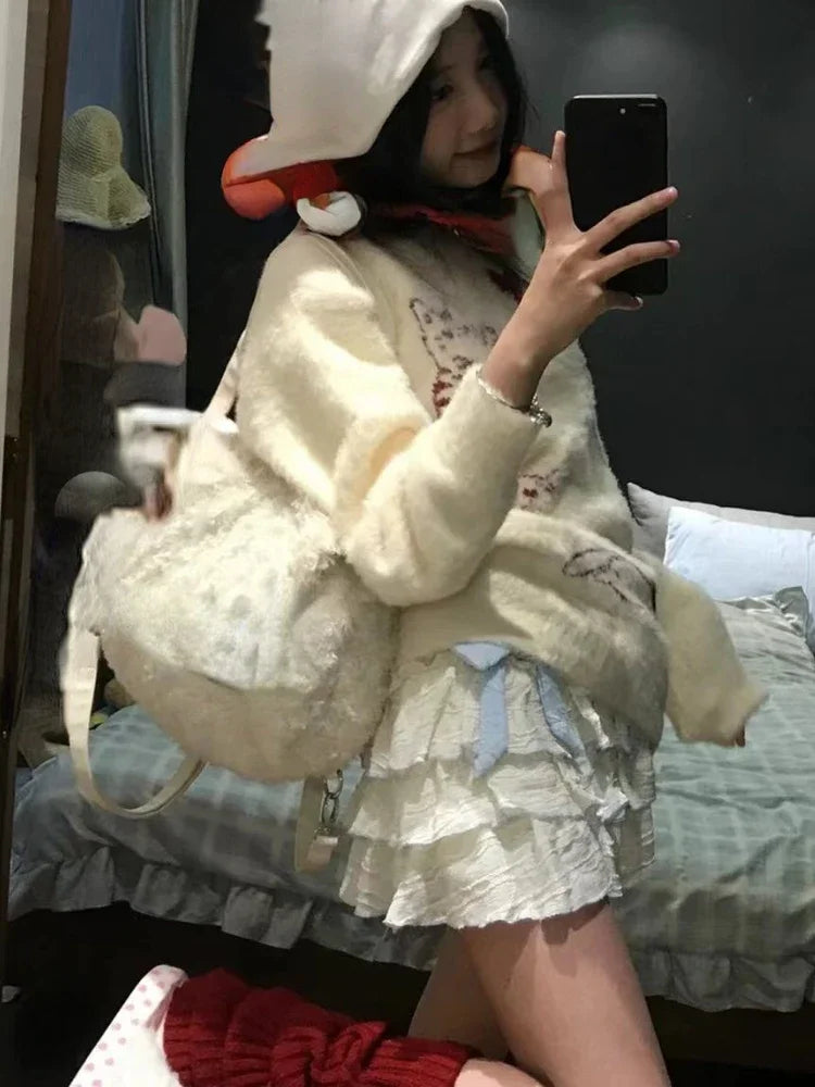 2025 Japanese Cartoon Sweet Kawaii Cat Women Sweaters Winter Grunge Loose Pullovers Y2k Aesthetic Loose Vintage Knitted Jumpers