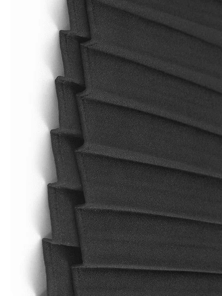 Women Black Pleated Spliced Big Size Midi Dress New Round Neck Short Sleeve Fashion Tide Spring Summer 2025  1DJ0989