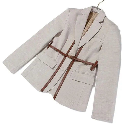 Load image into Gallery viewer, Women Split Pu Leather Brief Short Blazer New Lapel Long Sleeve Loose Fit  Jacket Fashion Tide Spring Autumn 2025 1K458
