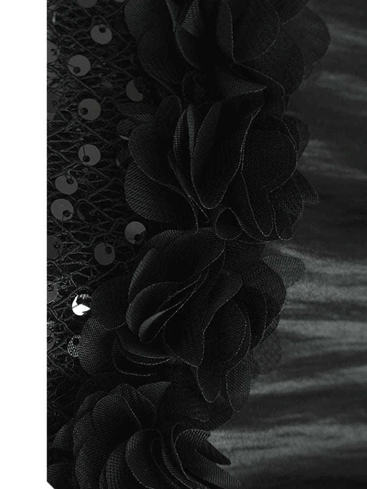 High Elastic Waist Black Button Ruffles Lace Sequins Half-body Skirt Women Fashion Tide New Spring Autumn 2025 1DJ1578