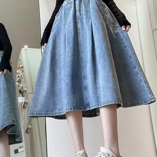 Load image into Gallery viewer, Vintage Women's Blue Elegant Plus Size Denim Jean Skirt Autumn And Winter High Waist Button Vacation Pleated Long Skirts Popular
