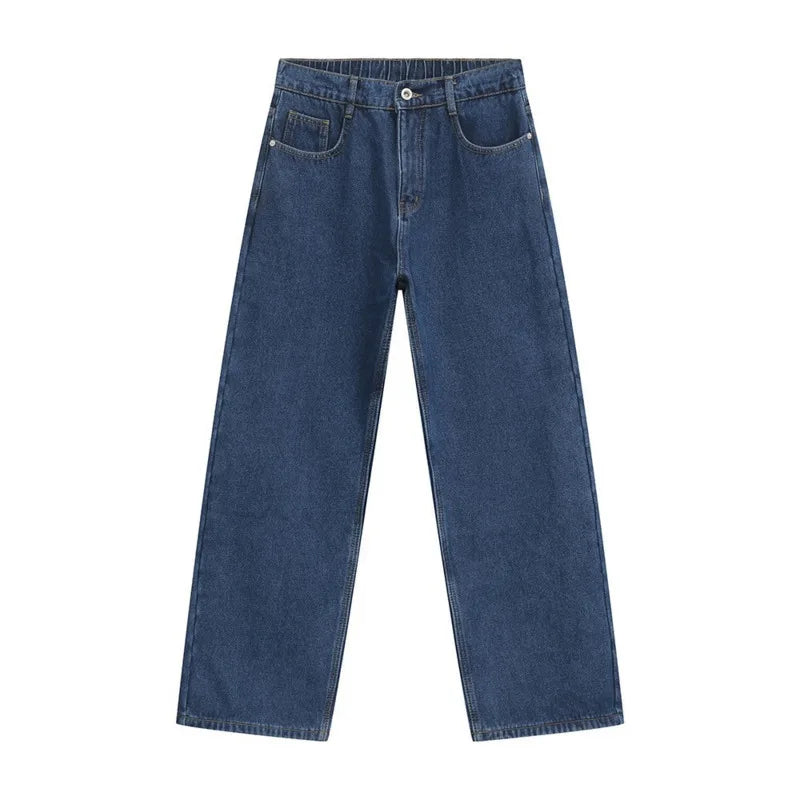 Fashion Men Jeans Fleece-lined Thickened Versatile Solid Color Straight Bottom Casual Wide Leg Male Denim Pants 9C8889