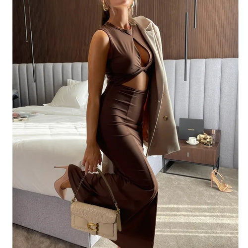 Load image into Gallery viewer, Elegant Party Evening Dress Sleeveless Hollow Out Maxi Dress For Women Style Slim Party Club Sheath Vestidos 2024 Female
