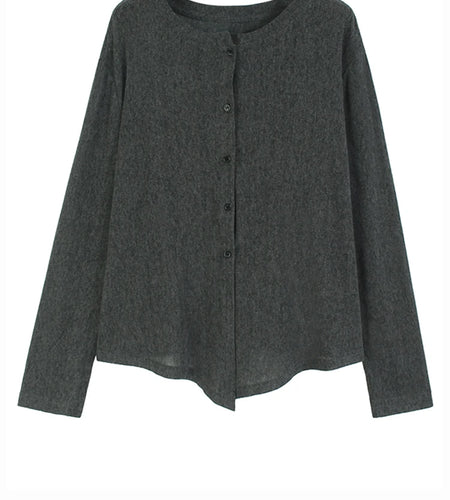 Gray Thin Irregular Big Size Knitting Cardigan Sweater O-Neck Long Sleeve Women New Fashion Spring Autumn 2025 1DH9315