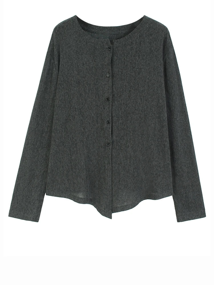 Gray Thin Irregular Big Size Knitting Cardigan Sweater O-Neck Long Sleeve Women New Fashion Spring Autumn 2025 1DH9315