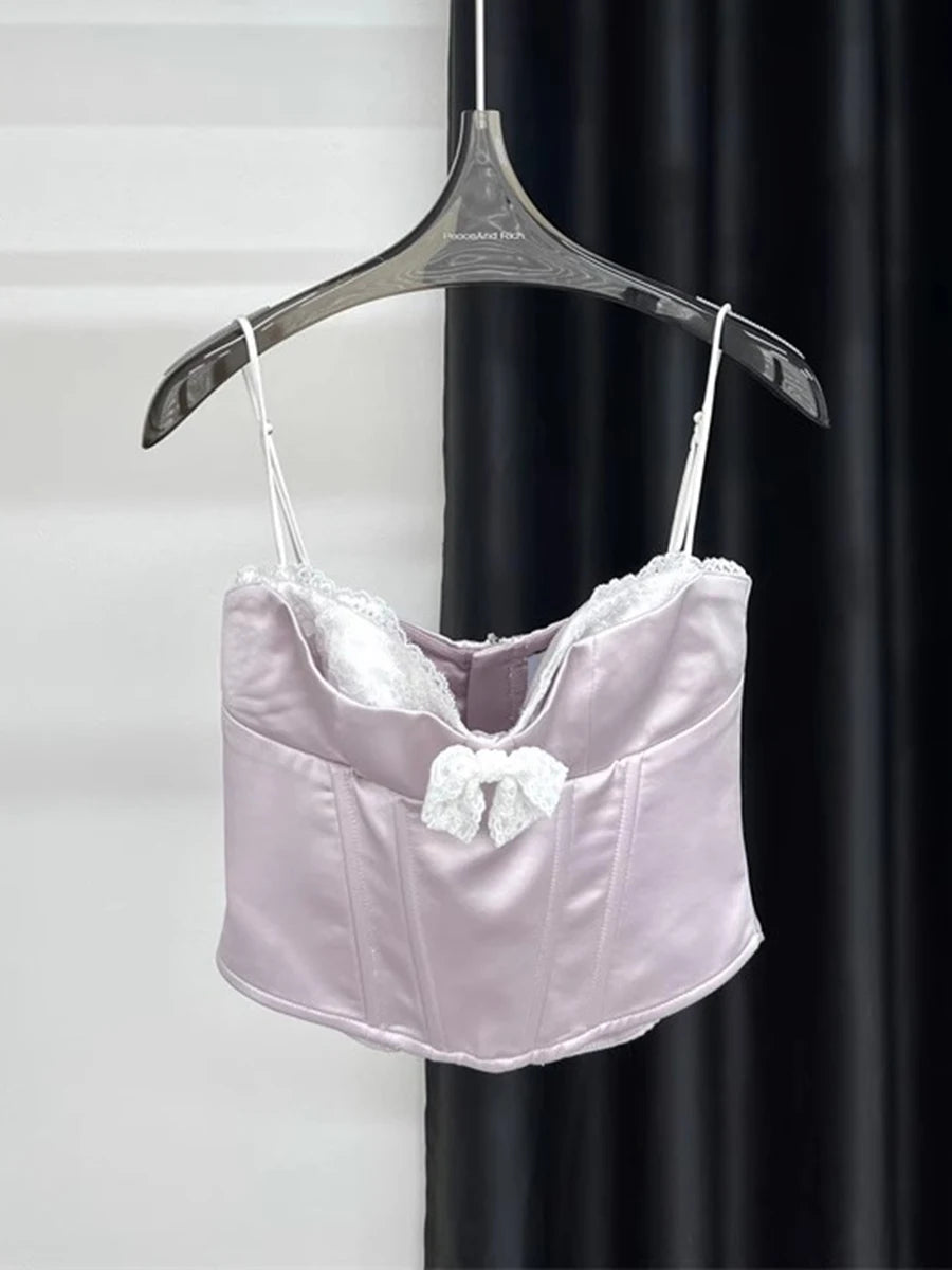 Hit Color Slimming Spliced Lace Vests For Women Strapless Sleeveless Tunic Temperament Vests Female Fashion Style