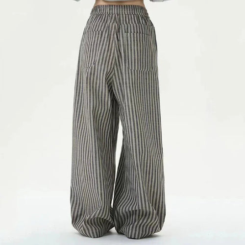 Load image into Gallery viewer, Autumn Casual Pants Striped Loose Drawstring Men&#39;s Pockets Elastic Waist Straight Wide Leg Male Trousers Fashion 9C8815
