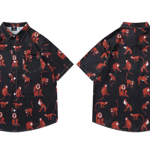 Load image into Gallery viewer, Harajuku Hawaiian Shirts Cartoon Monkey Graphic Printed Blouse Men Summer Casual Baggy Short Sleeve Button Up Beach Shirt Tops
