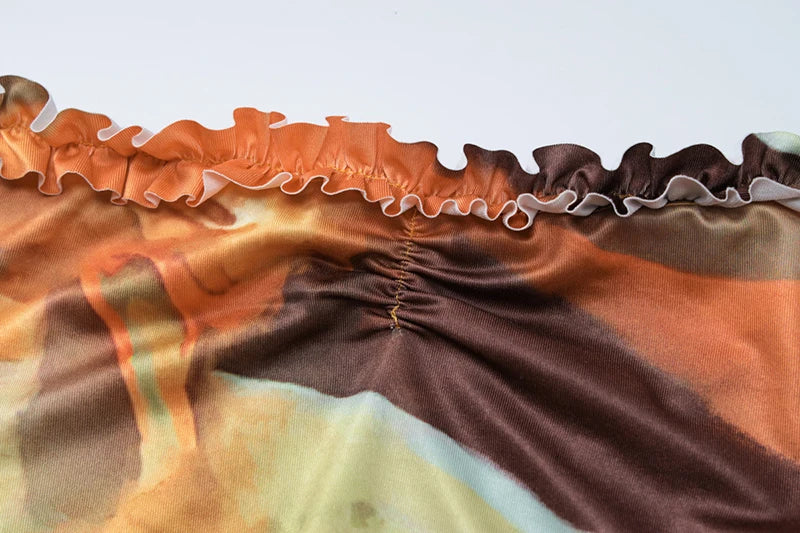 Hollow Out Print Sexy Mini Dress For Women Autumn New Off-shoulder Long Sleeve Bodycon Ruffled Slit Sexy Dress New