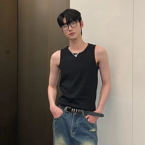 Load image into Gallery viewer, Simple Men&#39;s Vest Casual Round Collar Slim Sleeveless Solid Color Male Tank Tops Korean Style Menwear Summer 9C6772
