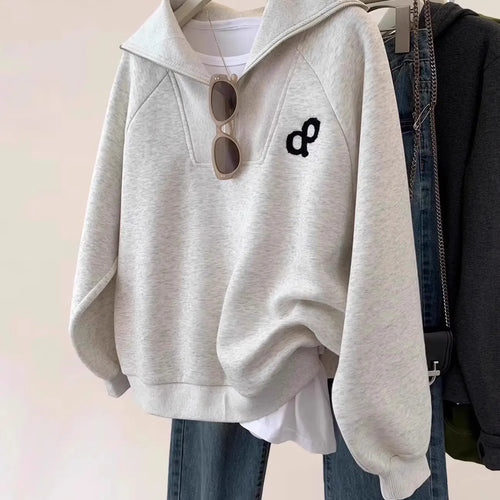 Load image into Gallery viewer, New Casual Women's Autumn Winter Sweatershir New Korean Version Grey Large Size Versatile Long Sleeved Zipper Cotton Top Popular
