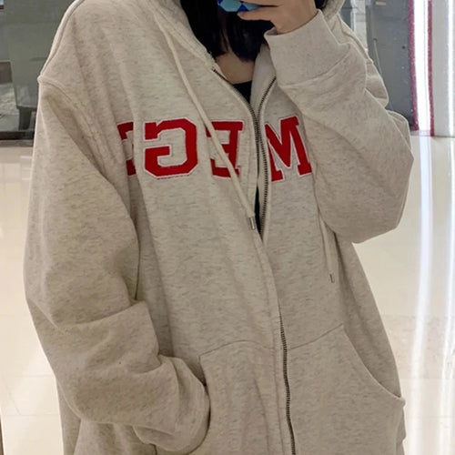 Load image into Gallery viewer, Loose Letter Spell Color Hoodies Zip-up Spell Color Ins Fashion Female Streetwear O-neck Chic Pockets Women&#39;s Hoodies
