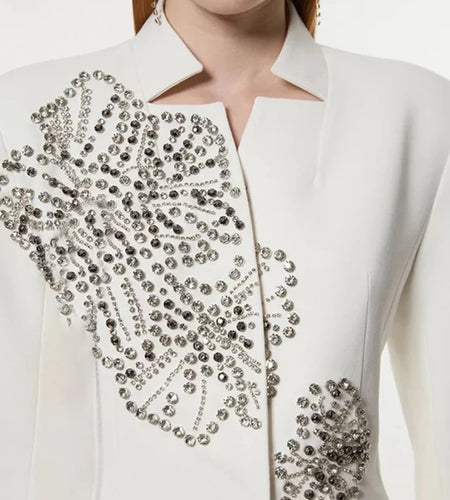 Solid Spliced Diamonds Luxurious Blazers for Women V Neck Long Sleeves Patchwork Button Temperament Blazer Female