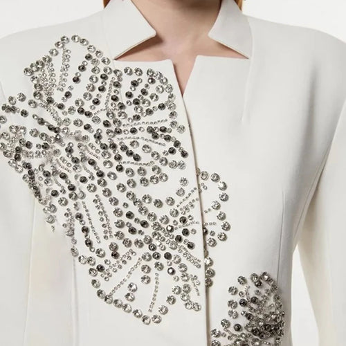 Load image into Gallery viewer, Solid Spliced Diamonds Luxurious Blazers for Women V Neck Long Sleeves Patchwork Button Temperament Blazer Female
