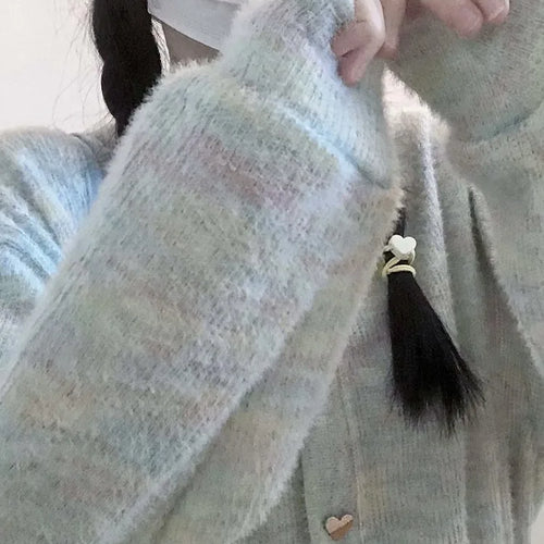 Load image into Gallery viewer, Cute Iridescence Knitted Cardigans Loose Sweet Y2k Aesthetic Single Breaste Tops Contrast Color Grunge Harajuku Sweaters Women
