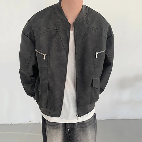 Load image into Gallery viewer, American Style Men&#39;s Jackets Casual PU Leather Zipper Patchwork Solid Color Loose Male Tops New Winter 2024 Fashion 9C6885
