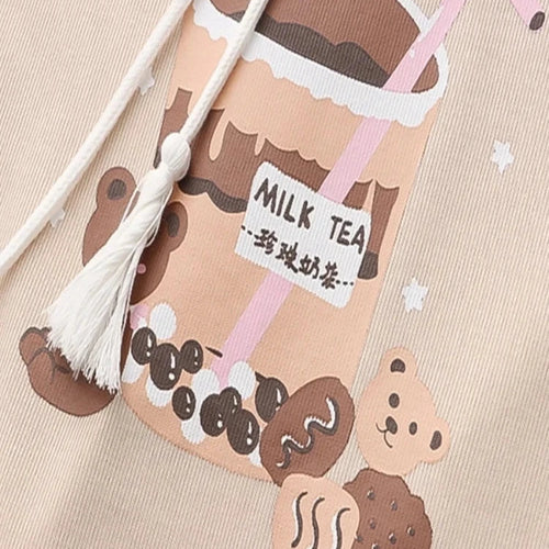 Load image into Gallery viewer, Harakuju Print Kawaii Hoodies Women Summer Half Sleeve Cotton Hooded Sweatshirts Sweet Style Korean Fashion Drawstring Tops
