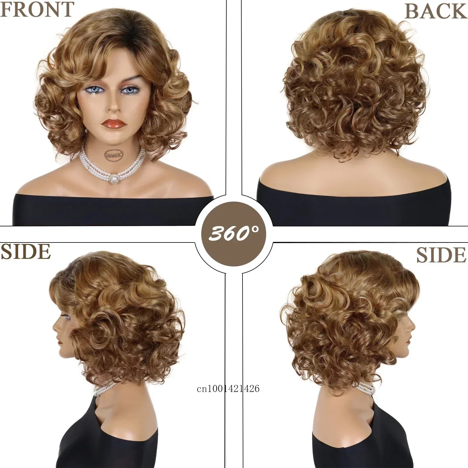 Brown Curly Mommy Wigs Synthetc Short Hair Brown Wigs with Side Bangs Black Roots Ombre Wig Natural Hairstyles Older Lady Hairs