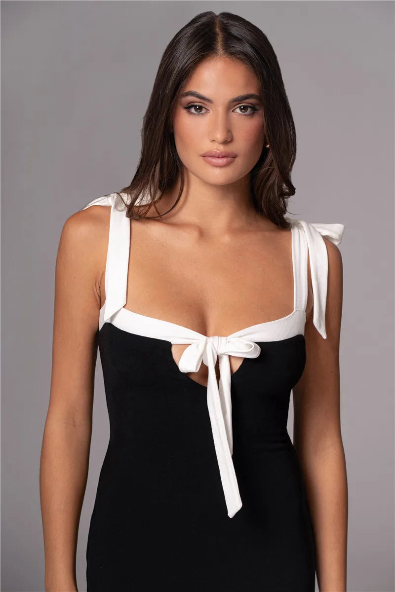 Lace-up Backless Sexy Maxi Dress Women Square Collar Patchwork Sleeveless Bodycon Club Party Sexy Long Dress Elegant