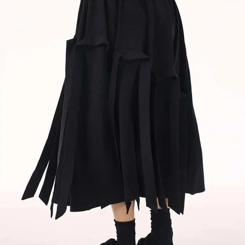 Load image into Gallery viewer, High Elastic Waist Coffee Ribbons Tassels A-line Half-body Skirt Women Fashion Tide New Spring Autumn 2025  1DH9213
