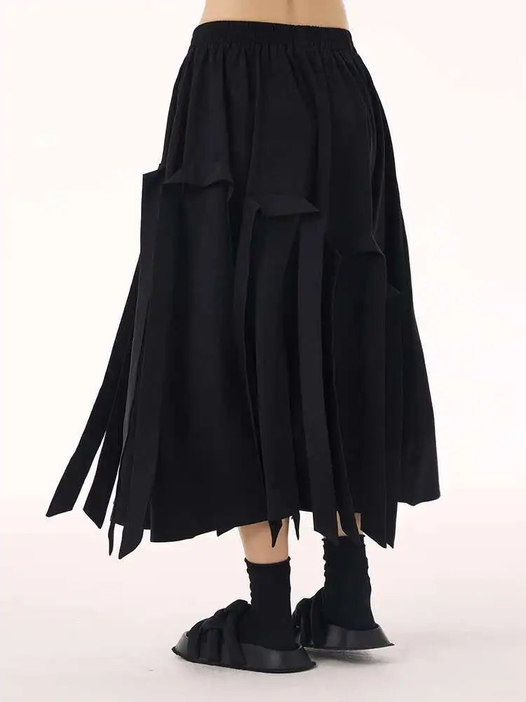 High Elastic Waist Coffee Ribbons Tassels A-line Half-body Skirt Women Fashion Tide New Spring Autumn 2025  1DH9213