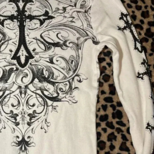 Load image into Gallery viewer, Harajuku Vintage Cross Printing T-shirts Streetwear White Y2k Aesthetic Loose Sexy Tshirts Women Grunge Diamond Autumn Tops
