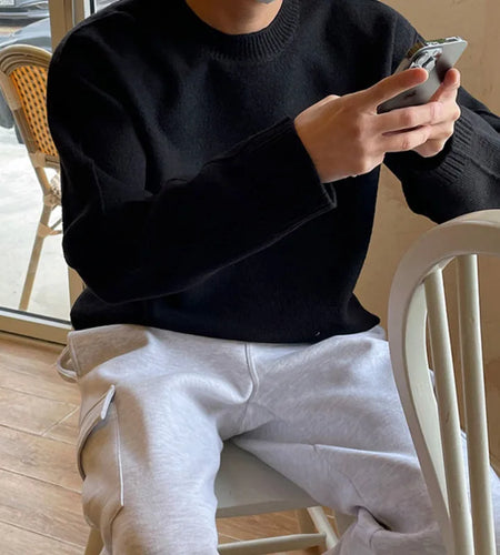Solid Color Sweater Trend Men's Korean Style Fashion Knitwear Autumn Winter Warm Clothing Loose Round Neck Pullovers 9C2820